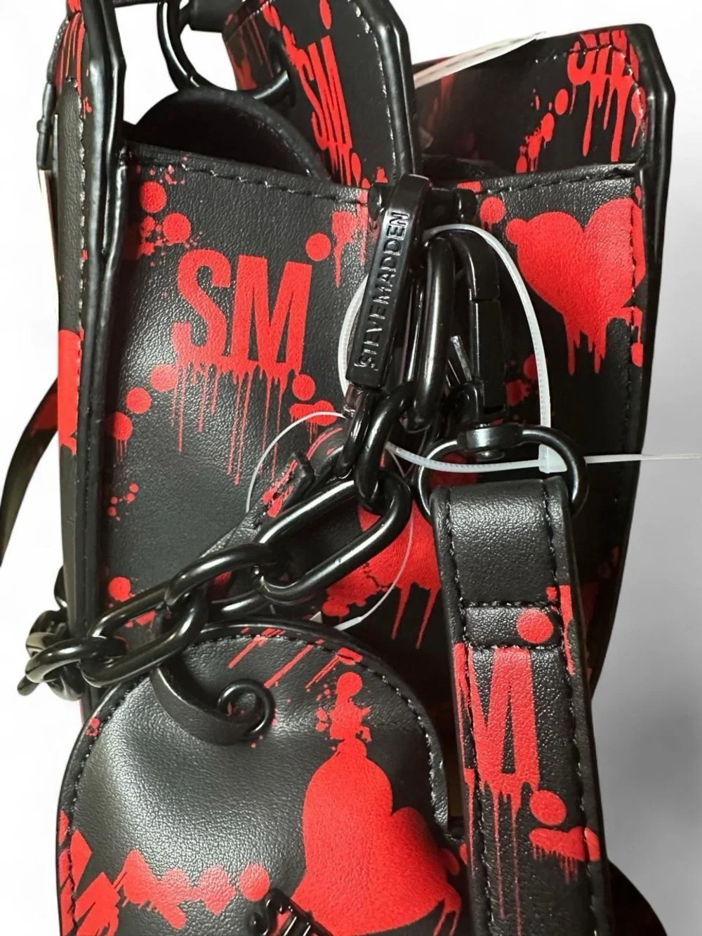 Steve Madden Black & Red Bleeding Hearts Bevlyn Satchel, Halloween Edition